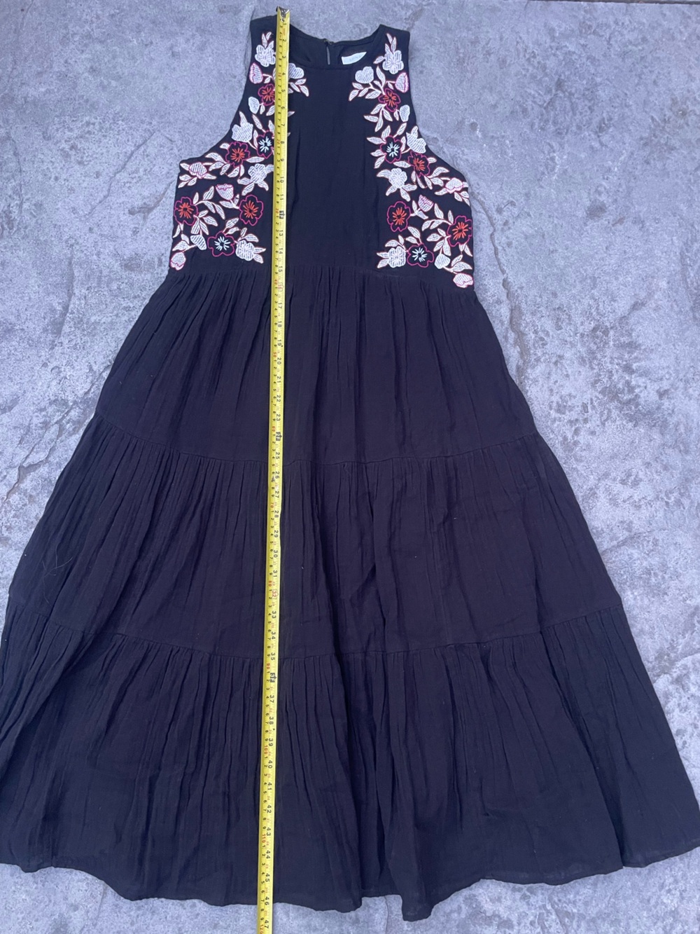 Aritzia Embroidered Cotton Maxi Dress 2XS Boho  Black Floral Organic Cotton - Picture 9 of 10